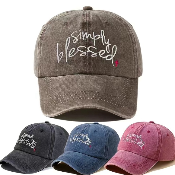 Black Simply Blessed Embroidery Baseball Cap Unisex Distressed Solid… - Picture 2 of 3
